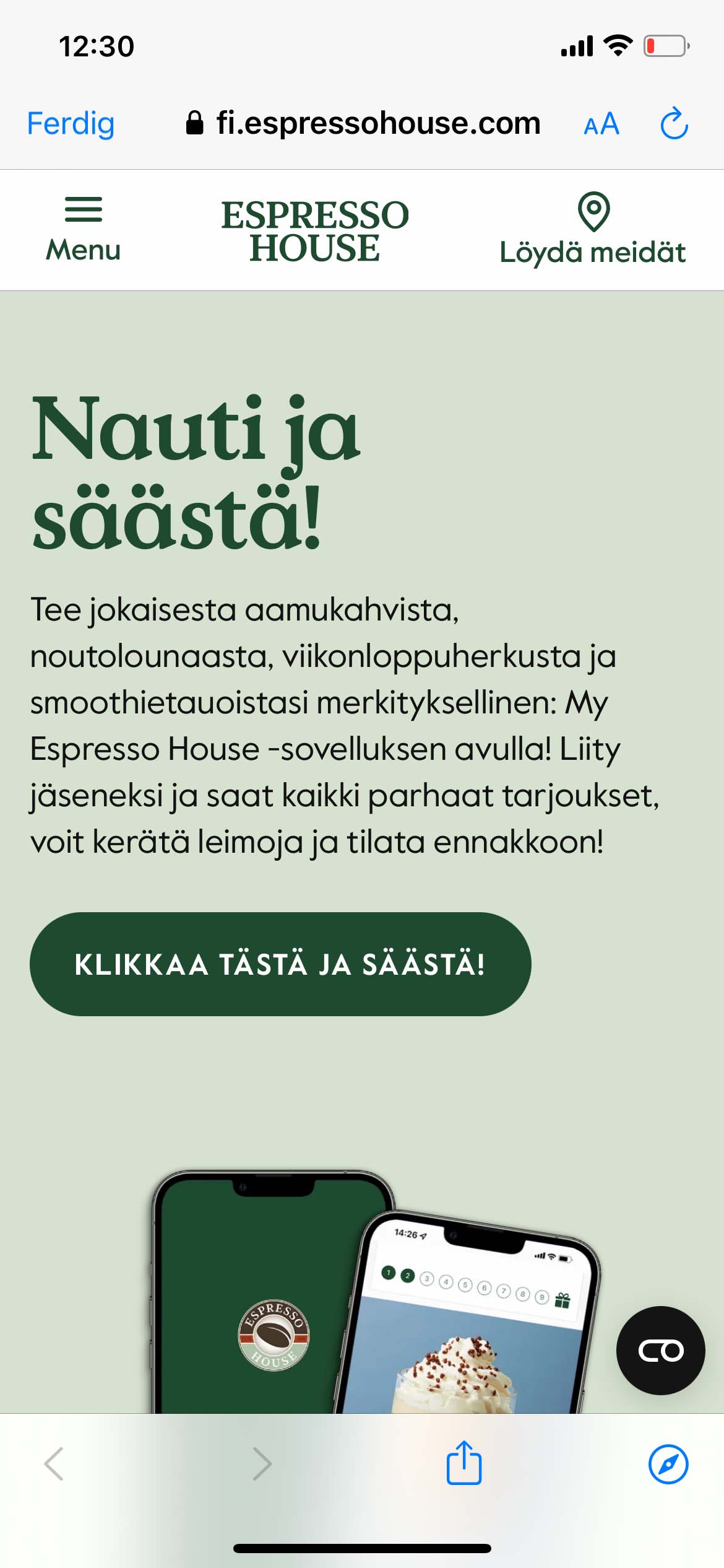 Screenshot of the solution in the Tise app