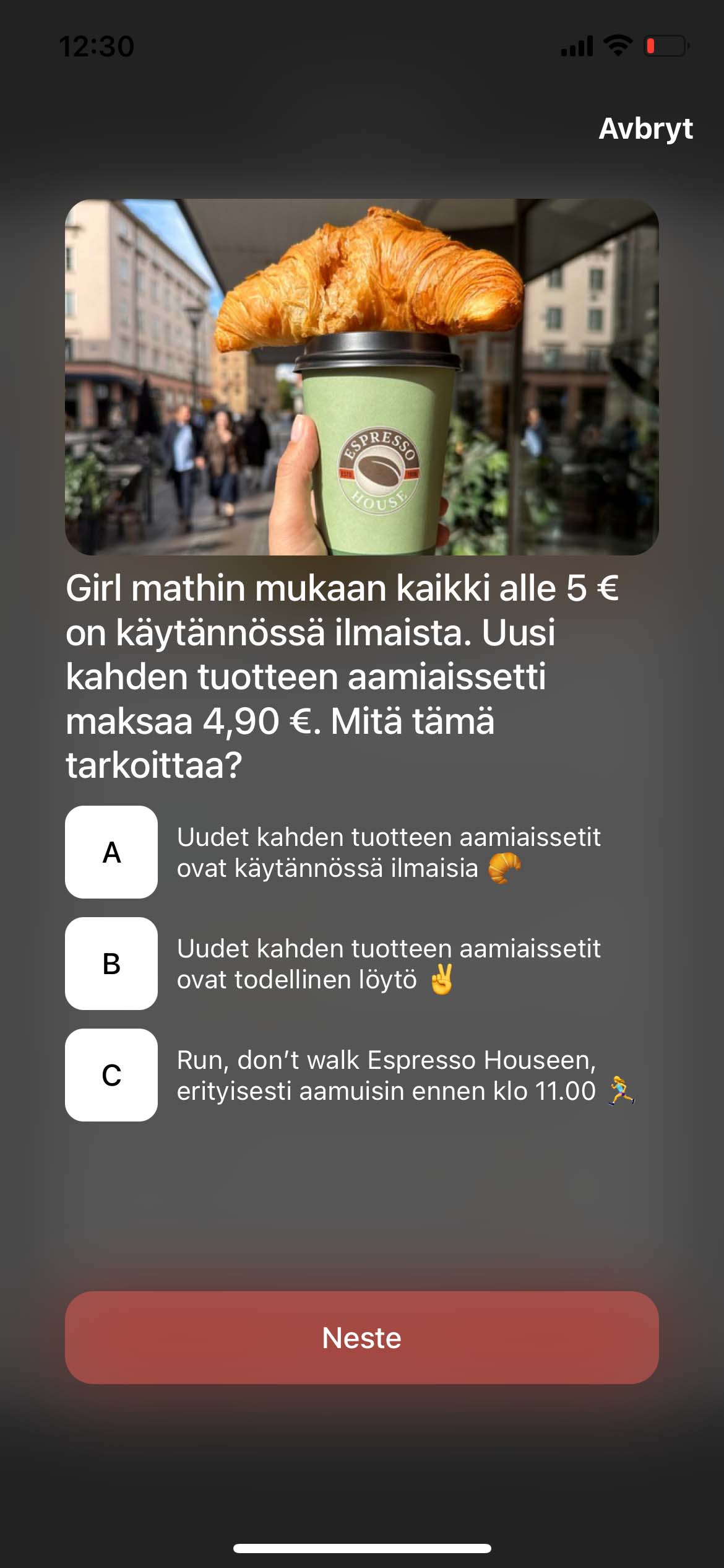 Screenshot of the solution in the Tise app