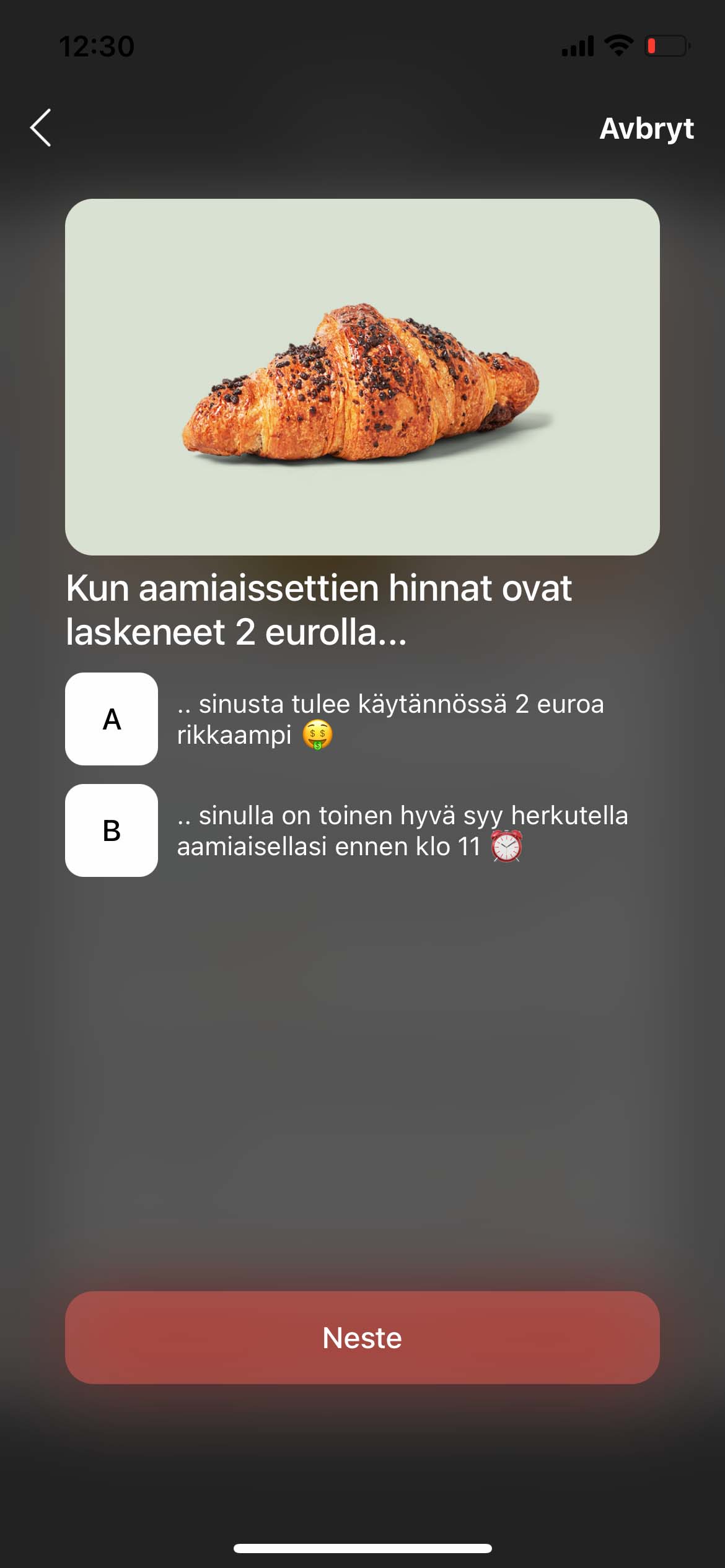 Screenshot of the solution in the Tise app