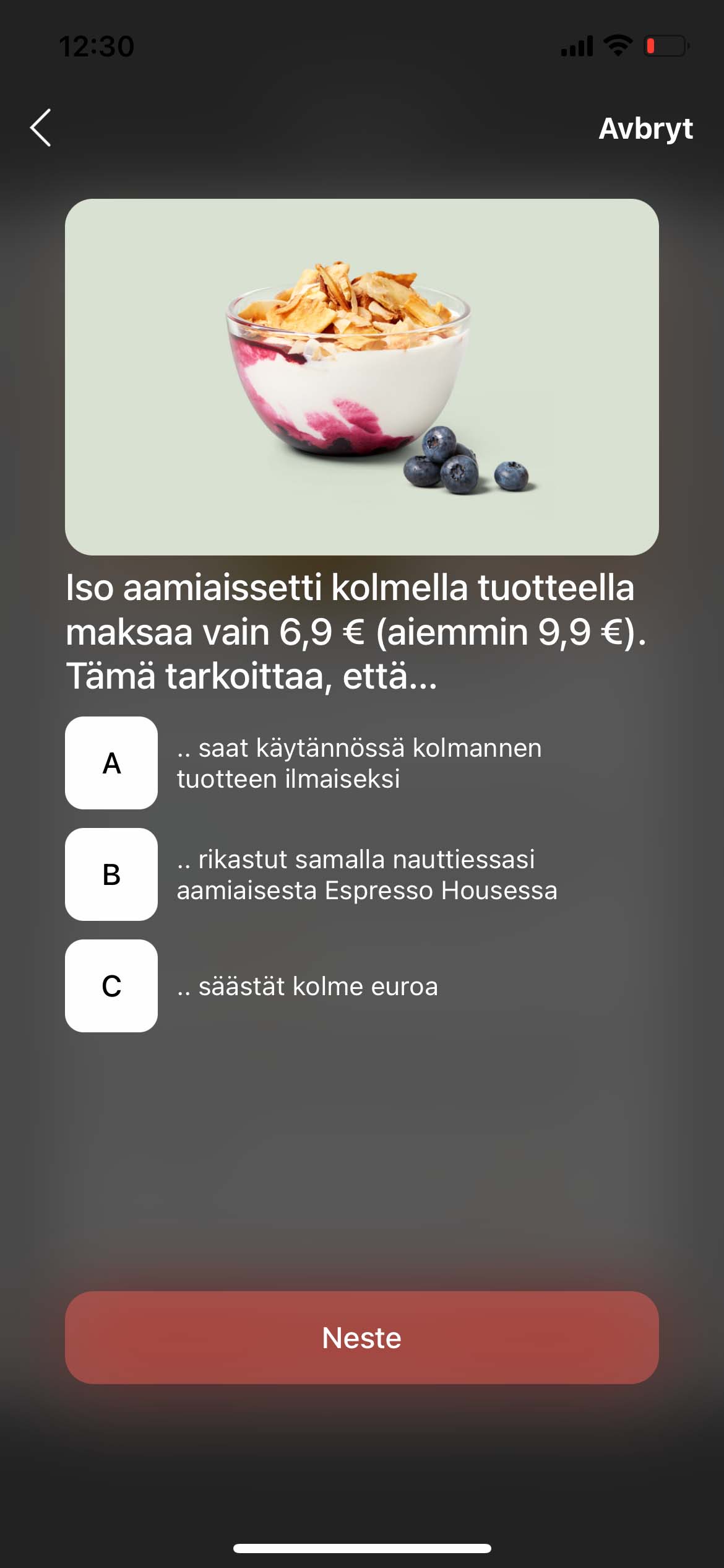 Screenshot of the solution in the Tise app
