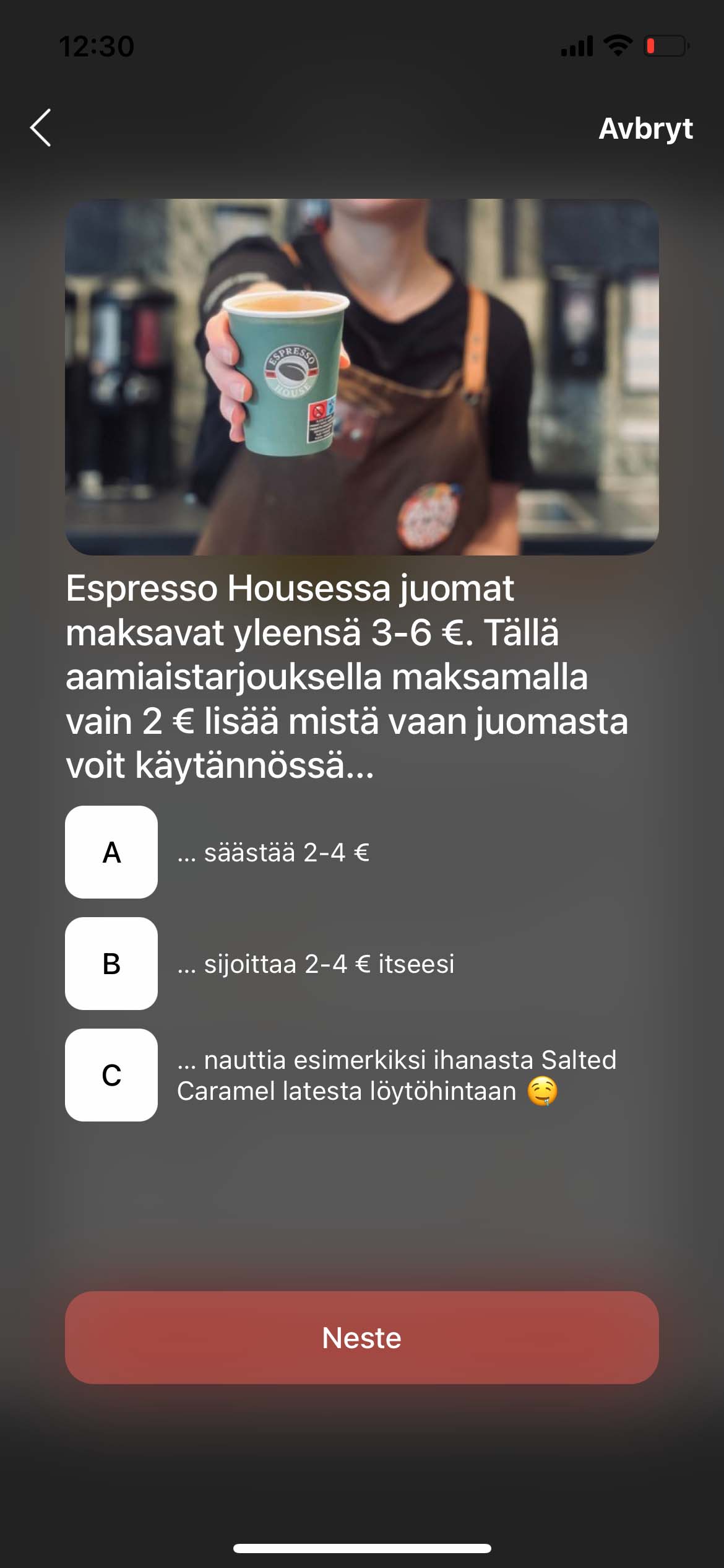 Screenshot of the solution in the Tise app
