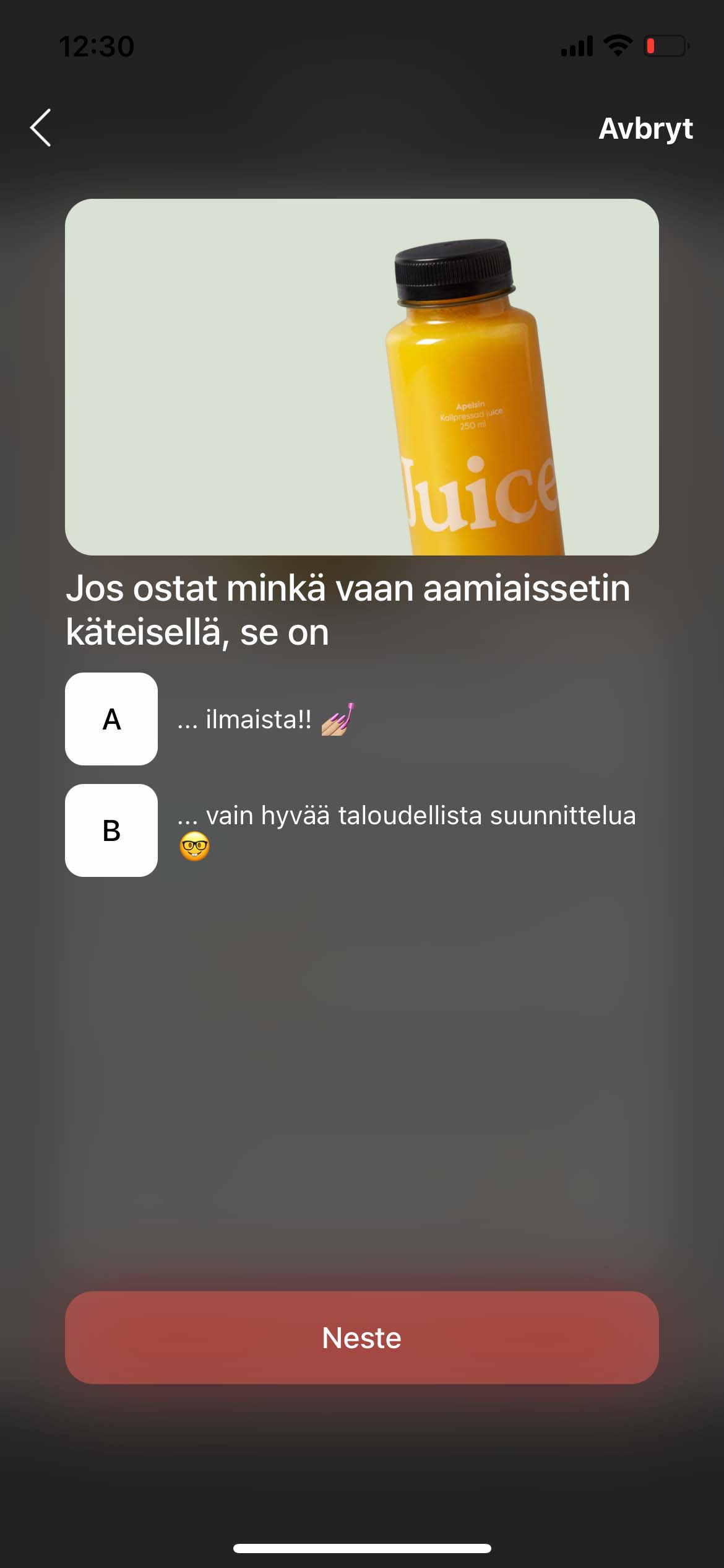 Screenshot of the solution in the Tise app