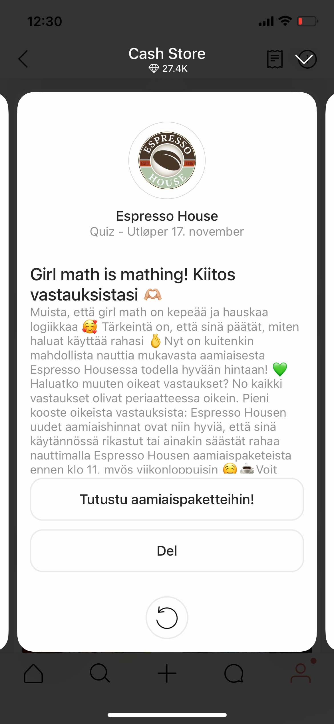 Screenshot of the solution in the Tise app