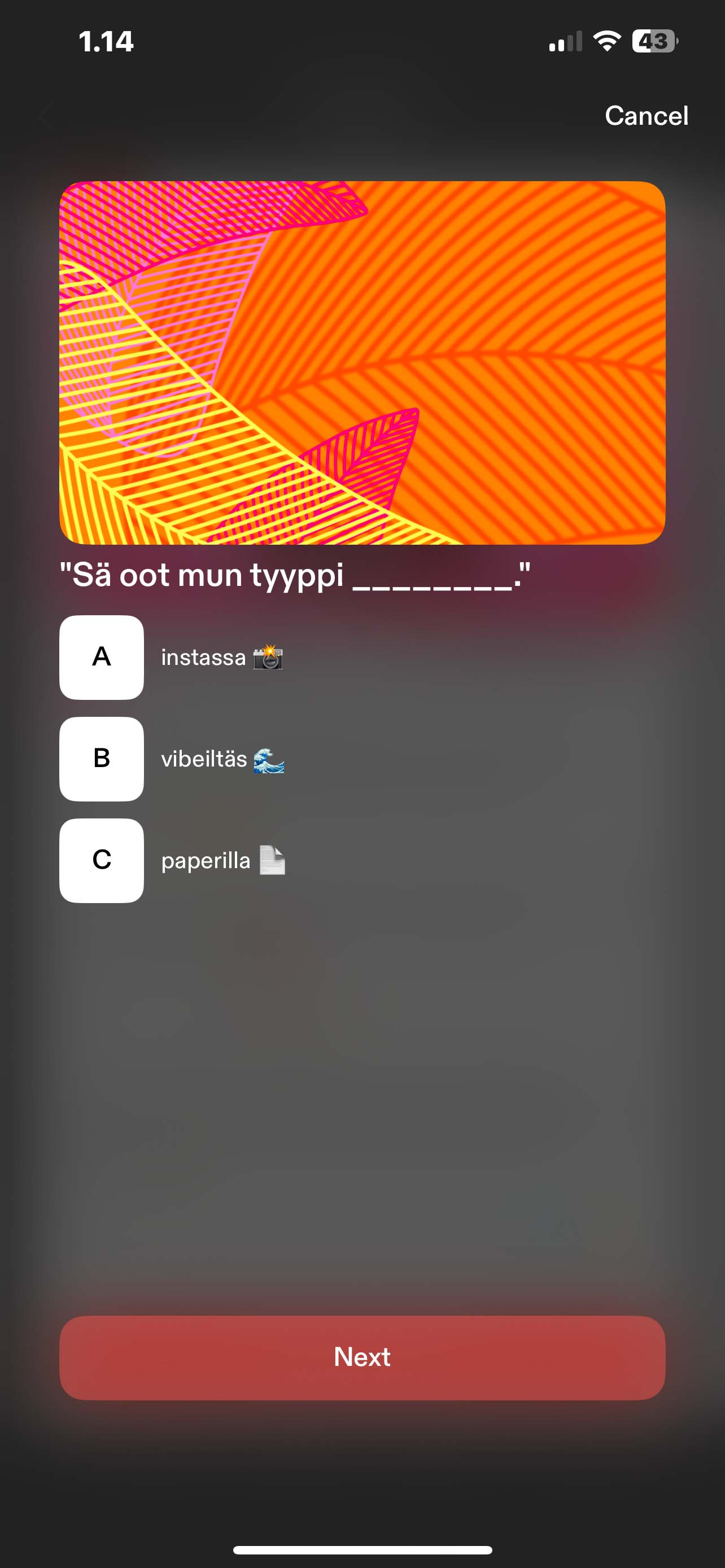 Screenshot of the solution in the Tise app