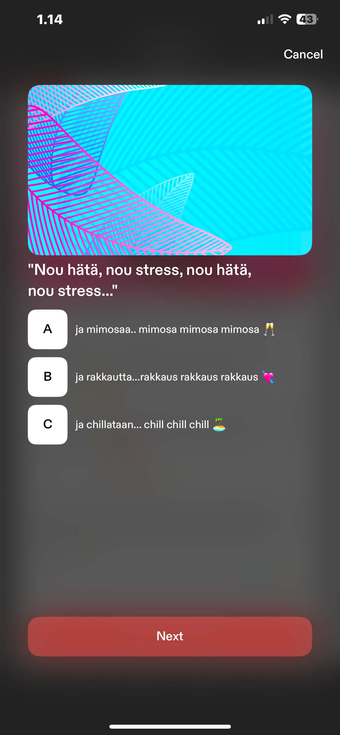Screenshot of the solution in the Tise app