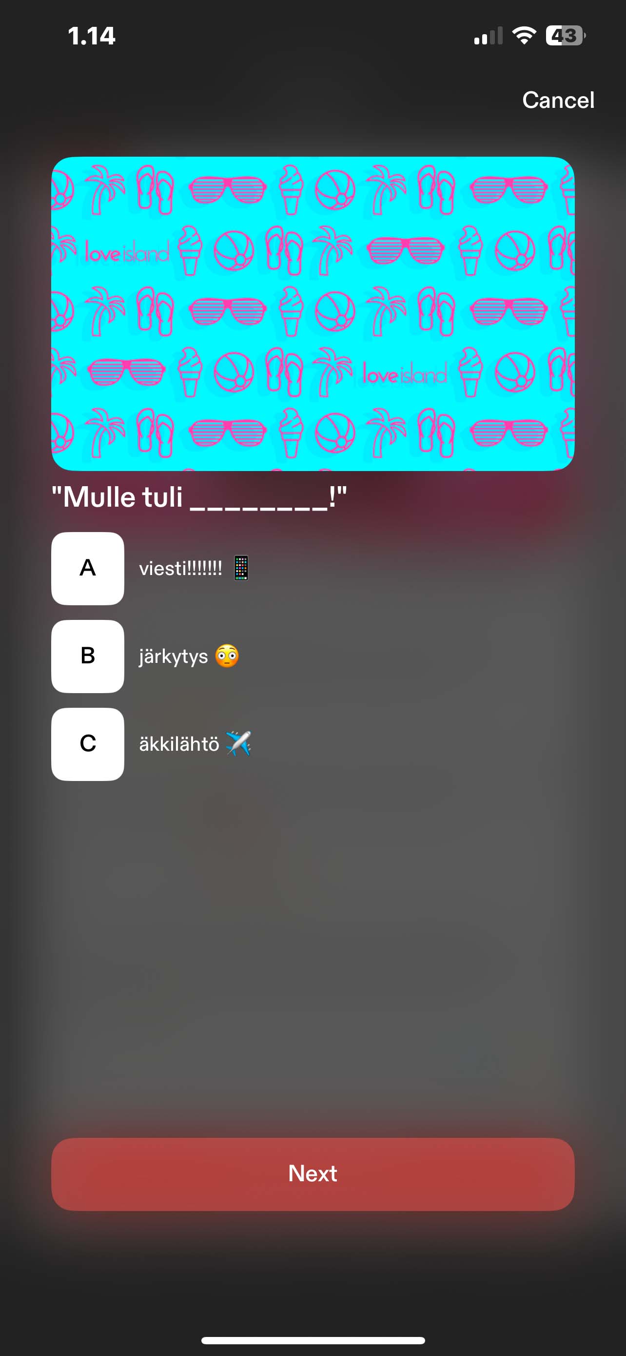 Screenshot of the solution in the Tise app