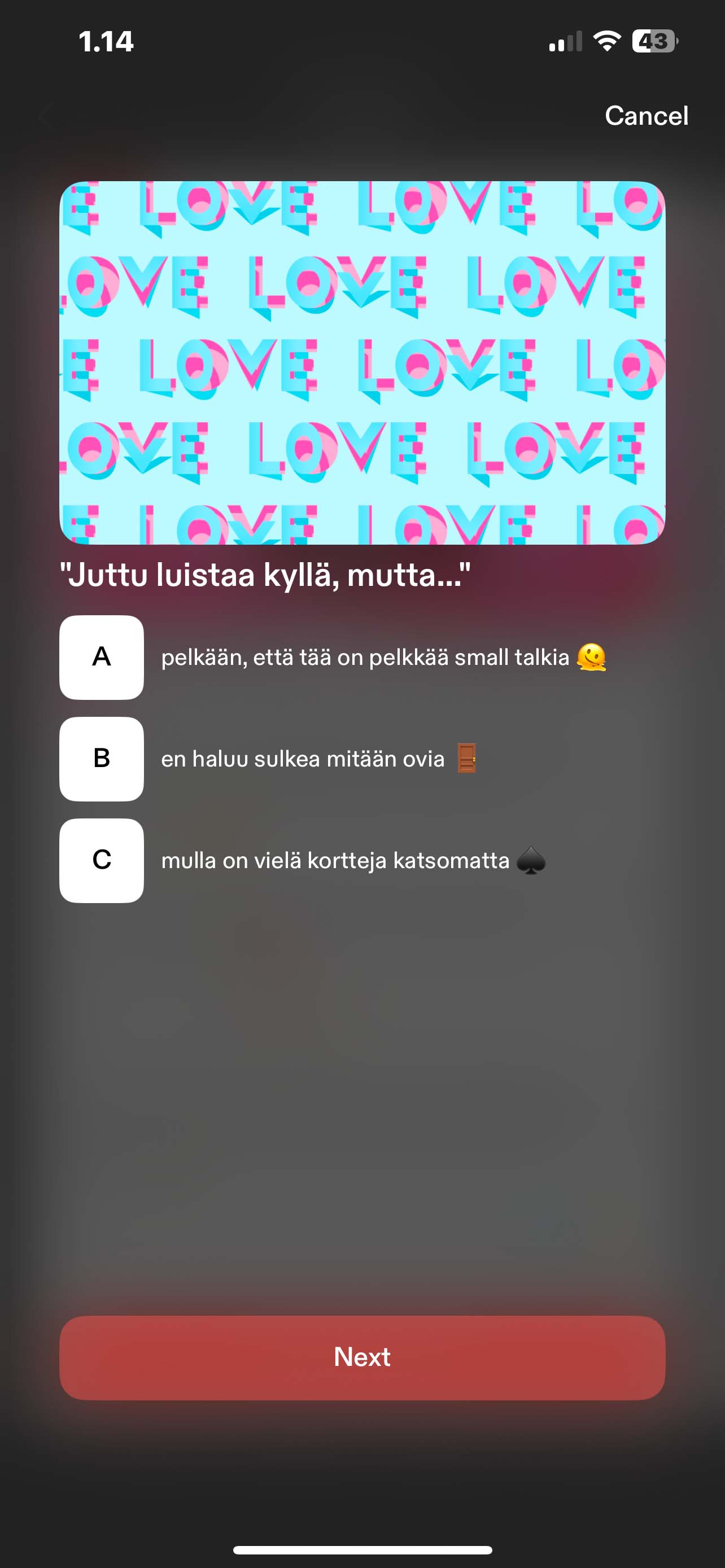 Screenshot of the solution in the Tise app