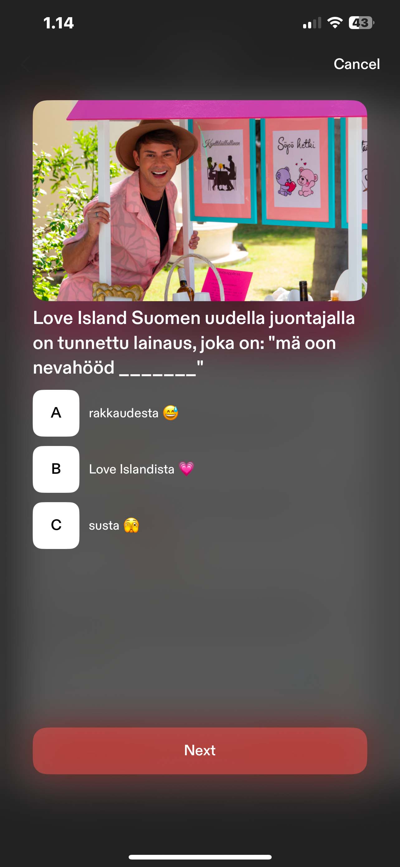 Screenshot of the solution in the Tise app