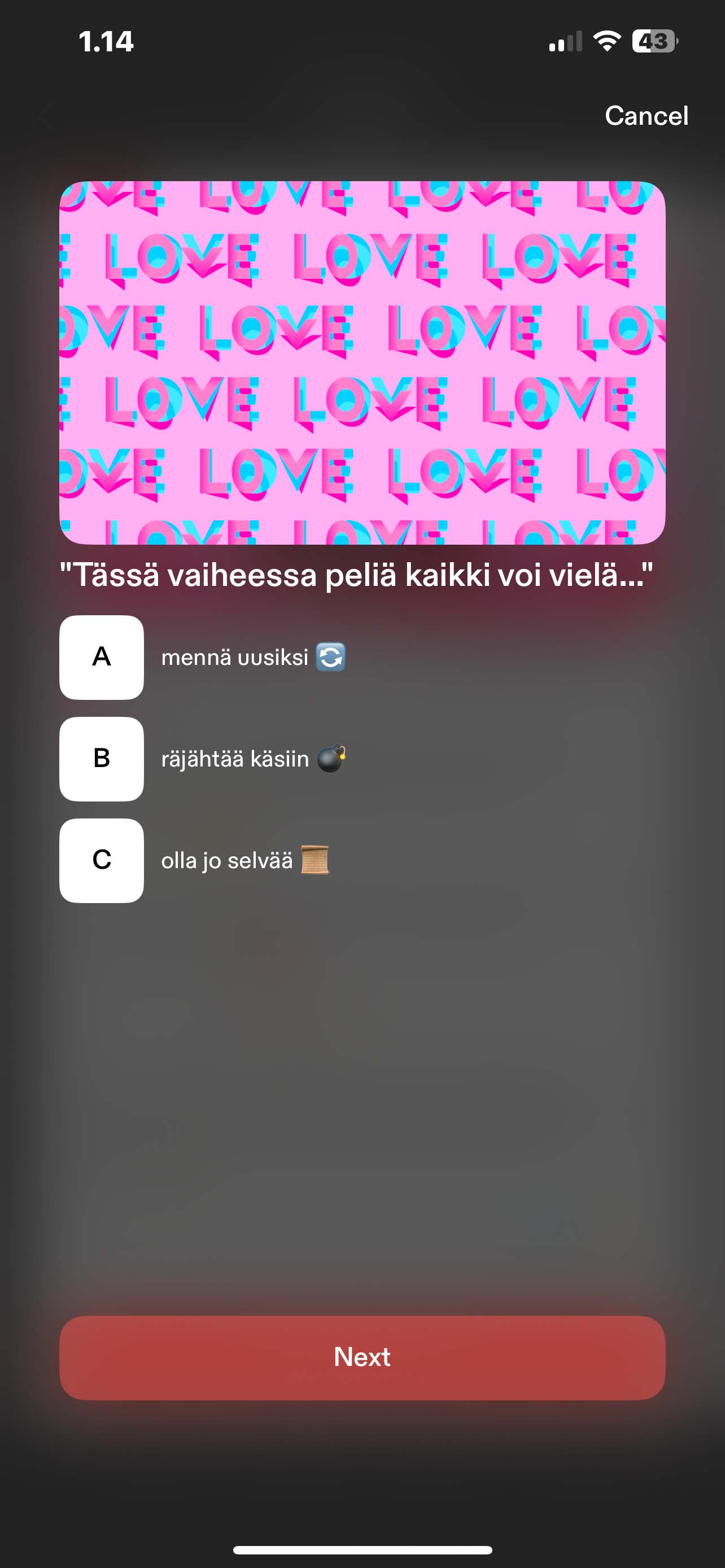 Screenshot of the solution in the Tise app