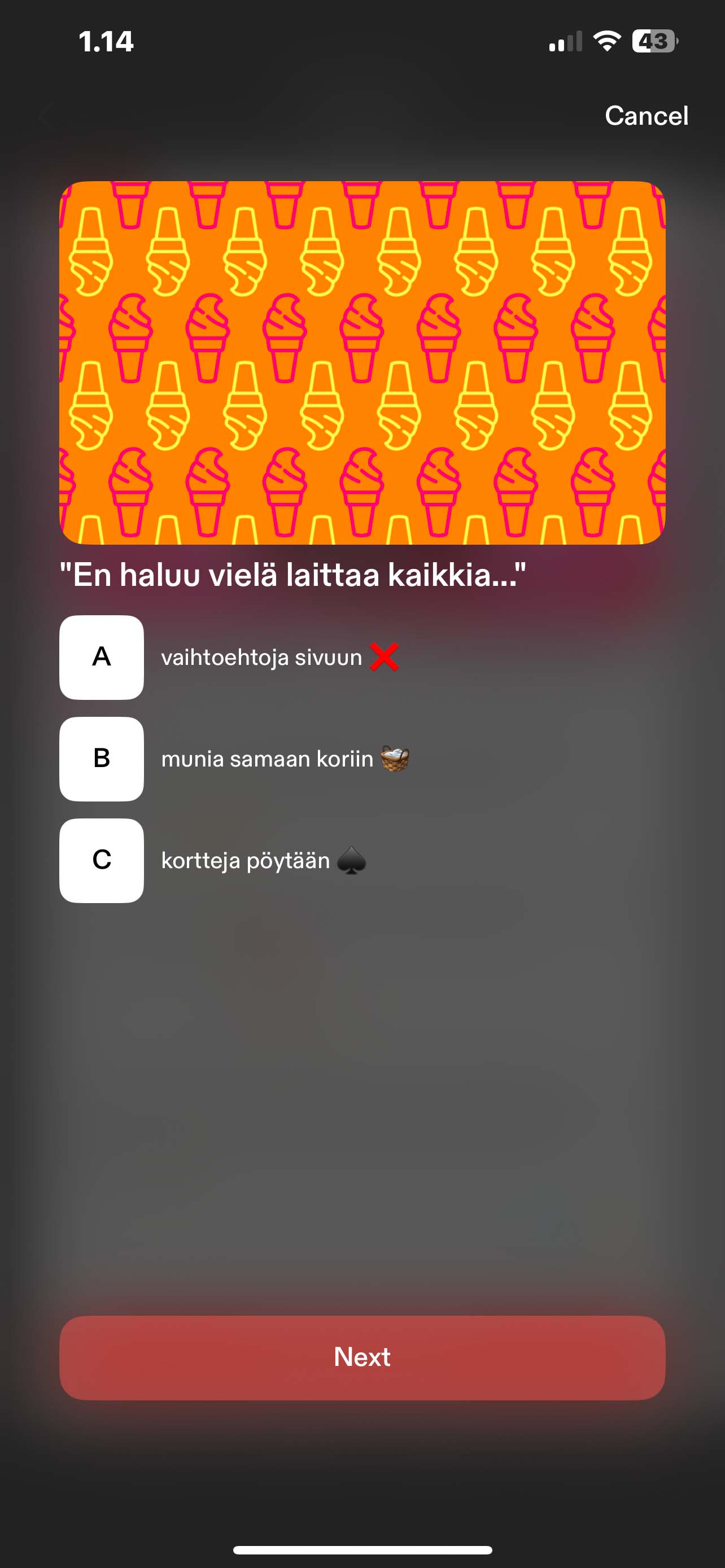 Screenshot of the solution in the Tise app
